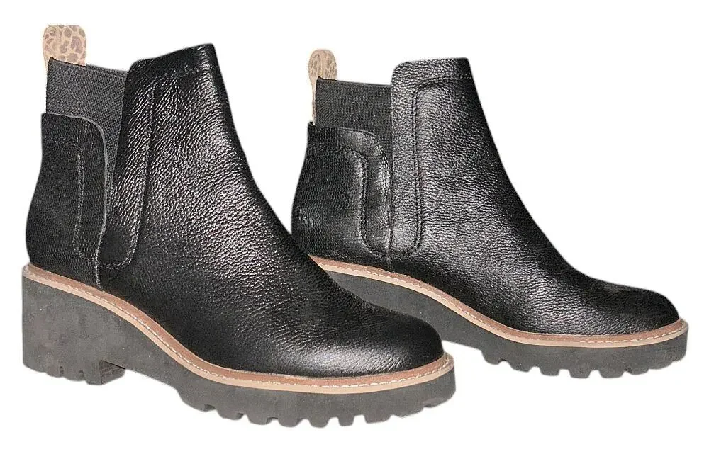 Dolce Vita Huey H2O Water-Resistant Black Leather Lug Sole Booties 8